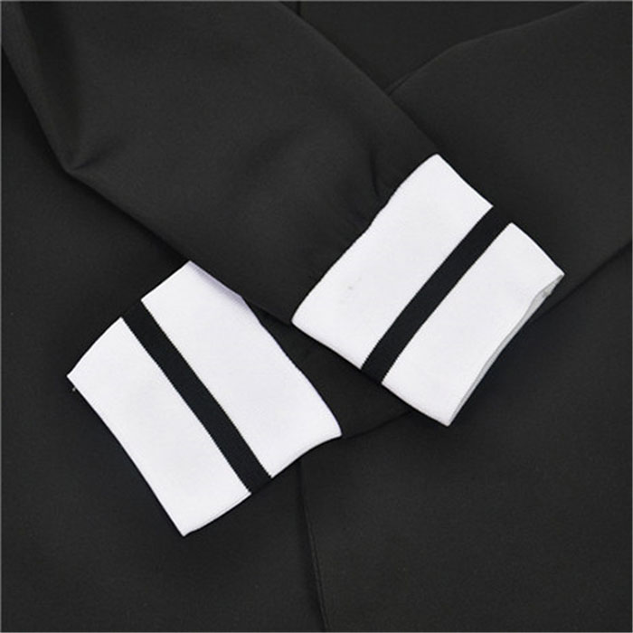 TAOVK women 2 two Piece Set suits Long sleeve stand-up collar buttonless Black and white tracksuit