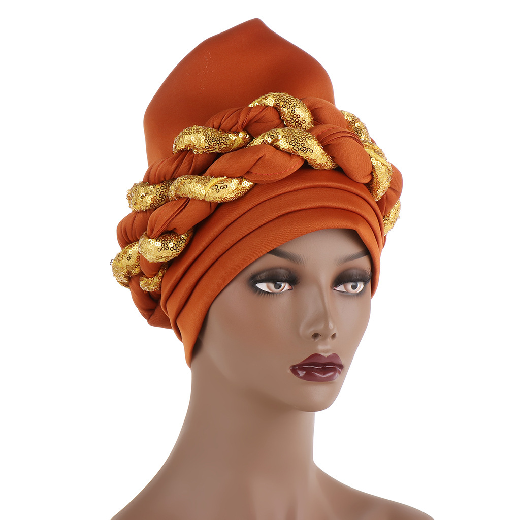 KepaHoo-Diadema de estilo africano para mujer, turbantes trenzados para la cabeza, para boda nigeriana: Brick red