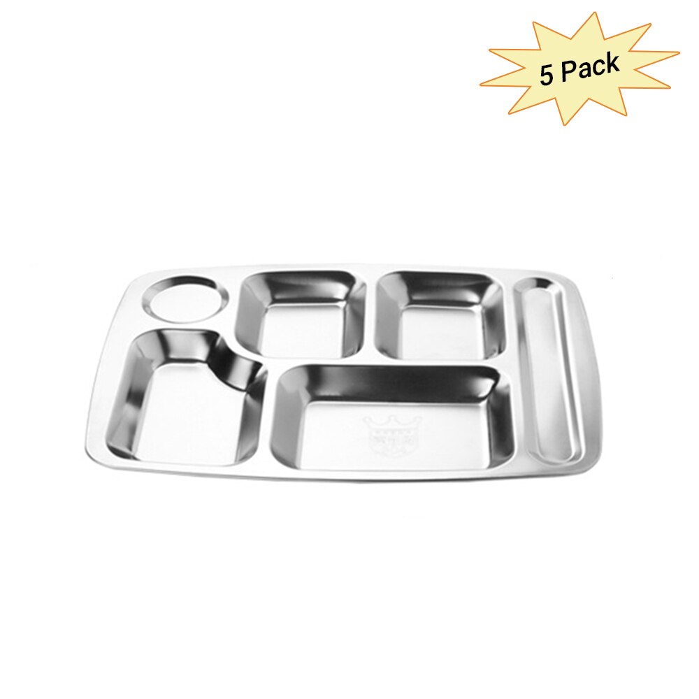 Stainless Steel Segmented Trays Divided Plate Meal Tray Food Serving Tray 6 Sections for Restaurant Factory Canteen Cafeteria: B