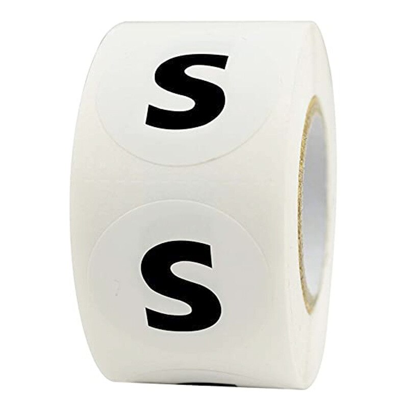 500 Pcs 1 Inch Kleding Maat Ronde Stickers Labels Wit Zelfklevende Stickers Met Zwarte Tekst 7 Kleding Maten, T Shirts Retail: S
