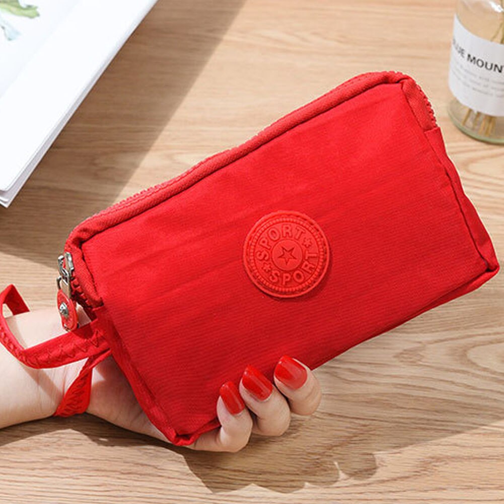 Cartera de lona para mujer, Bolsa porta tarjetas bolso largo, bolso de noche de , bolso de maquillaje: Rojo