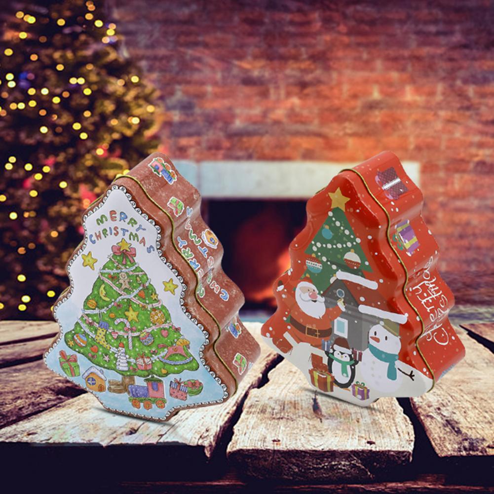 80%HOTAdorable Cookie Can Corrosion Resistant Metal Christmas Tree-shaped Candy Tin Box for Home
