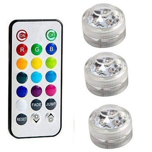 Battery Operated Waterproof RGB Submersible LED Light Underwater Night Lamp Tea Lights for vase,bowls,aquarium and party Wedding: 3 lights 1 remote