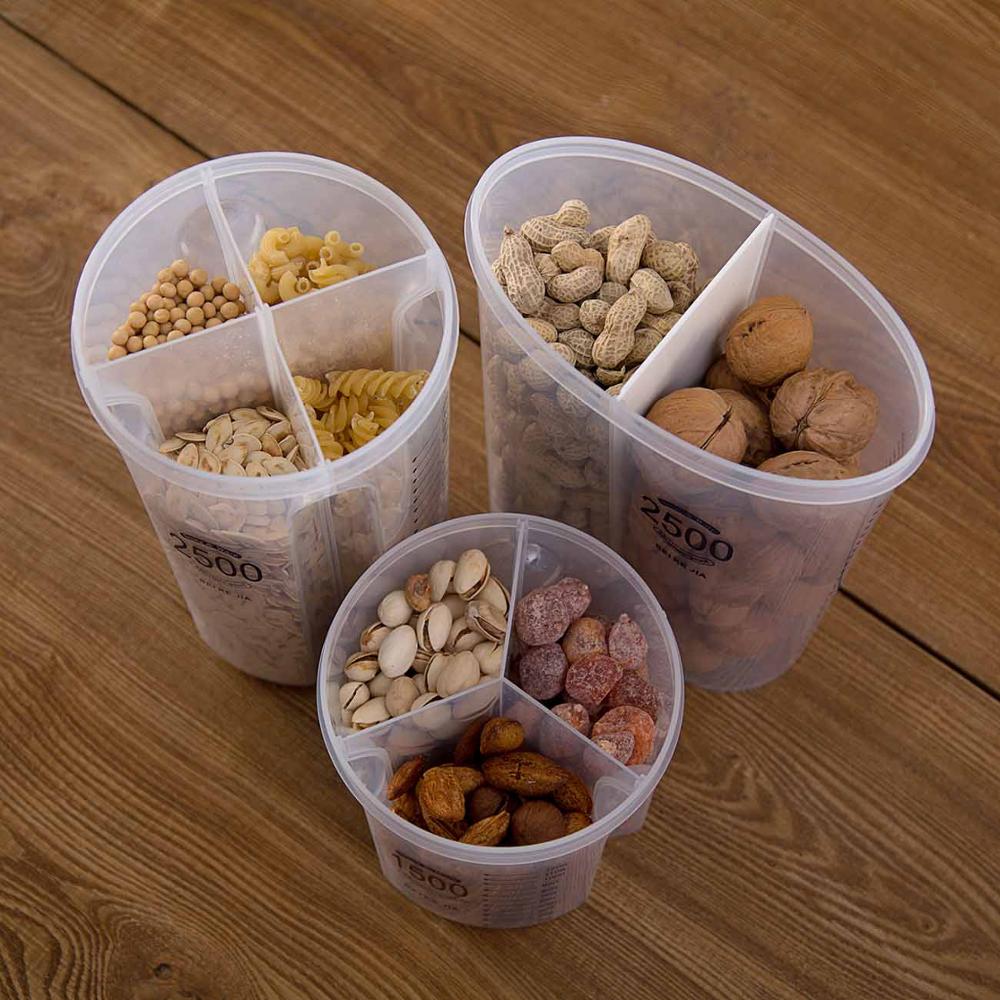 Transparent Multi-grid Kitchen Storage Containers Beans Grain Cereal Storage Container Sorting Rice Box Sealed Case with Divider