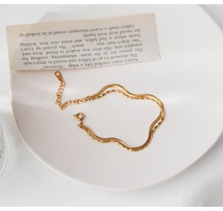 Xiyanike 316L Rvs 2 Layer Goud Kleur Snake Bone Armband Bedels Eenvoudige Armband Voor Vrouwen Mode-sieraden: Default Title