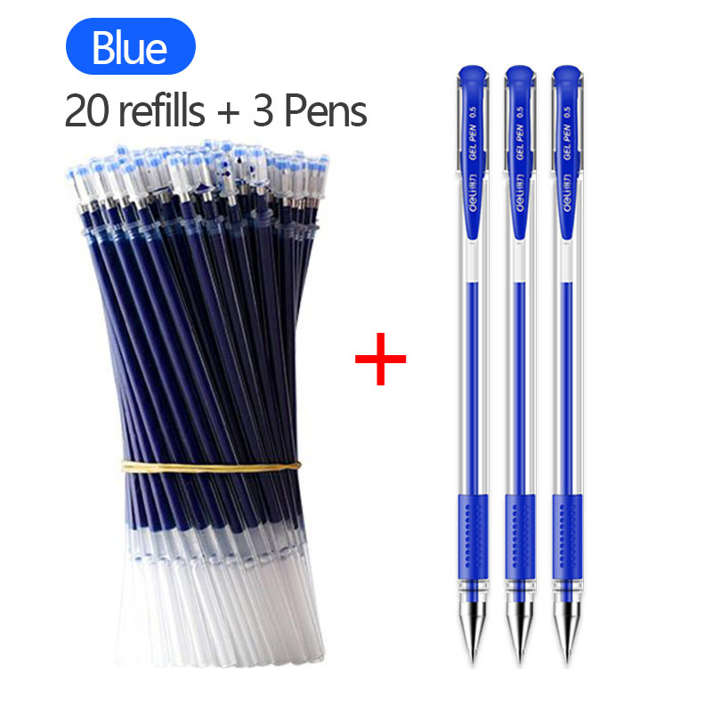 Gel Pen Set Black Blue Ballpoint 0.5 mm Refills Cute School & office writing pens supplies Kawaii Korean Stationery
