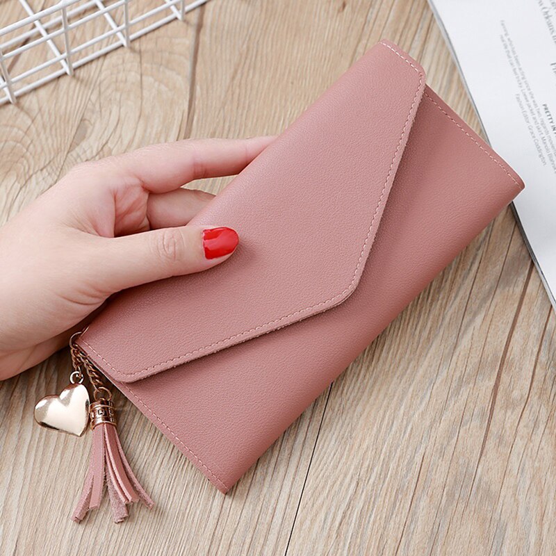 Brand Long Handbag Practical women's Coin Purse Ladies Tassel Buckle Wallet Business Card Holder: rubber red