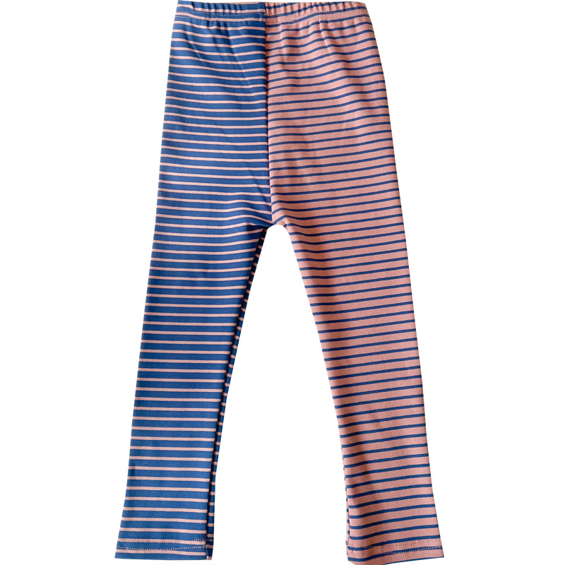 2022 Spring Girls Leggings Kids Pink and Purple Patchwork Striped Skinny Pants Children Elastic Trousers