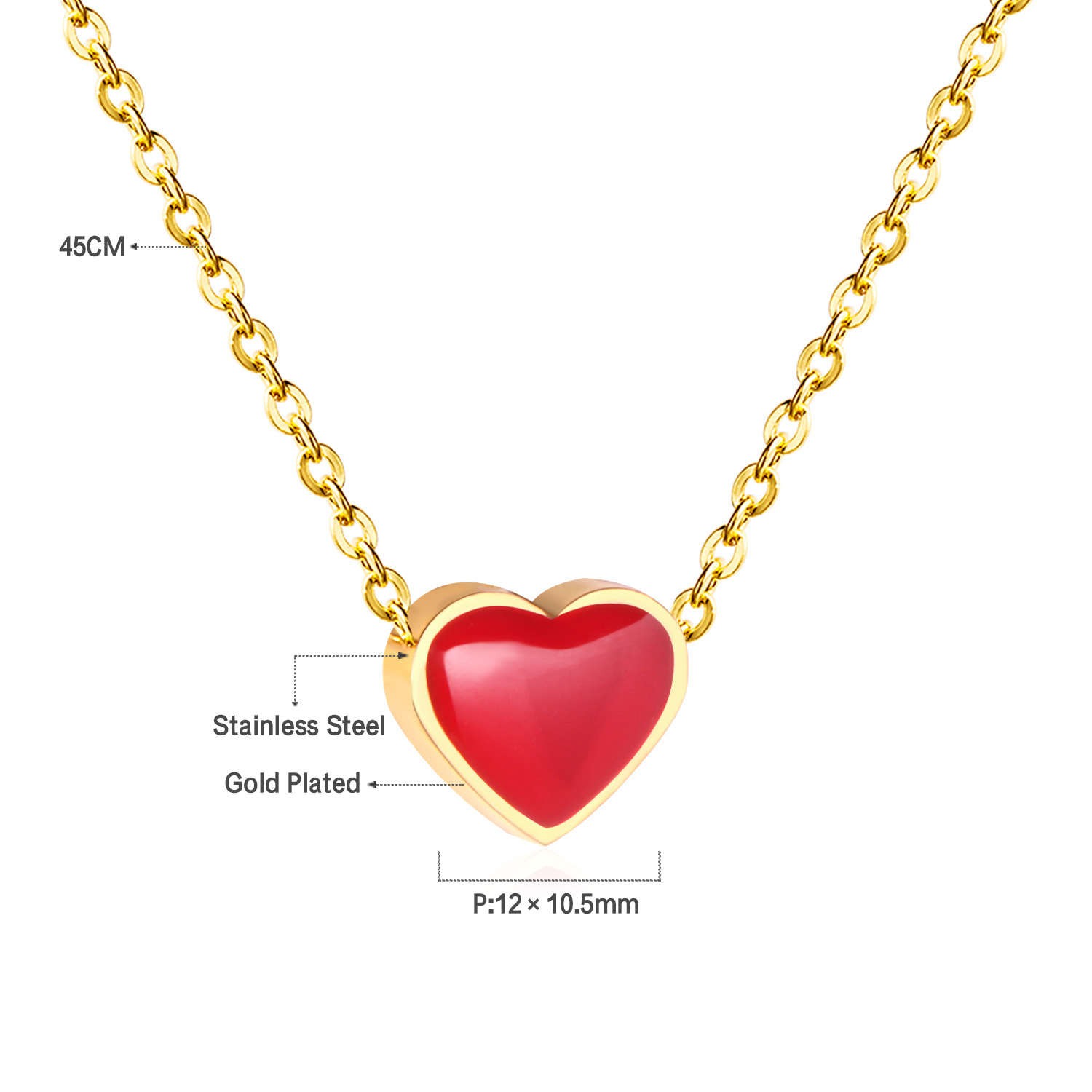 LUXUKISSKIDS Red Heart Charms Pendant Necklace Y2K Cute Tiny Love Heart Choker Babygirls Stainless Steel Jewelry Christmas: Light Yellow Gold Color