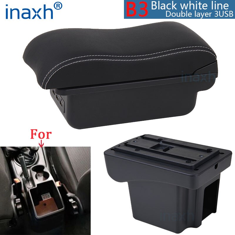 Für Chevrolet NIVA Armlehne nachrüsten teile Auto Armlehne Kasten Lagerung Kasten Auto Innen zubehör Ladung USB: B3 Schwarz Weiß 3USB