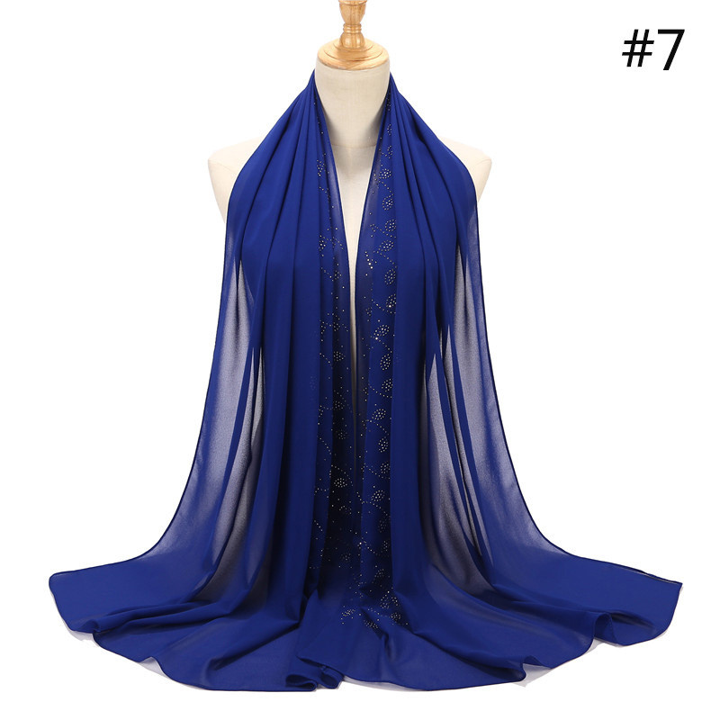 NEUE frauen strass Chiffon-feste farbe muslimischen kopf schal schals und wickelt pashmina bandana weiblich foulard hijab speichert: 1