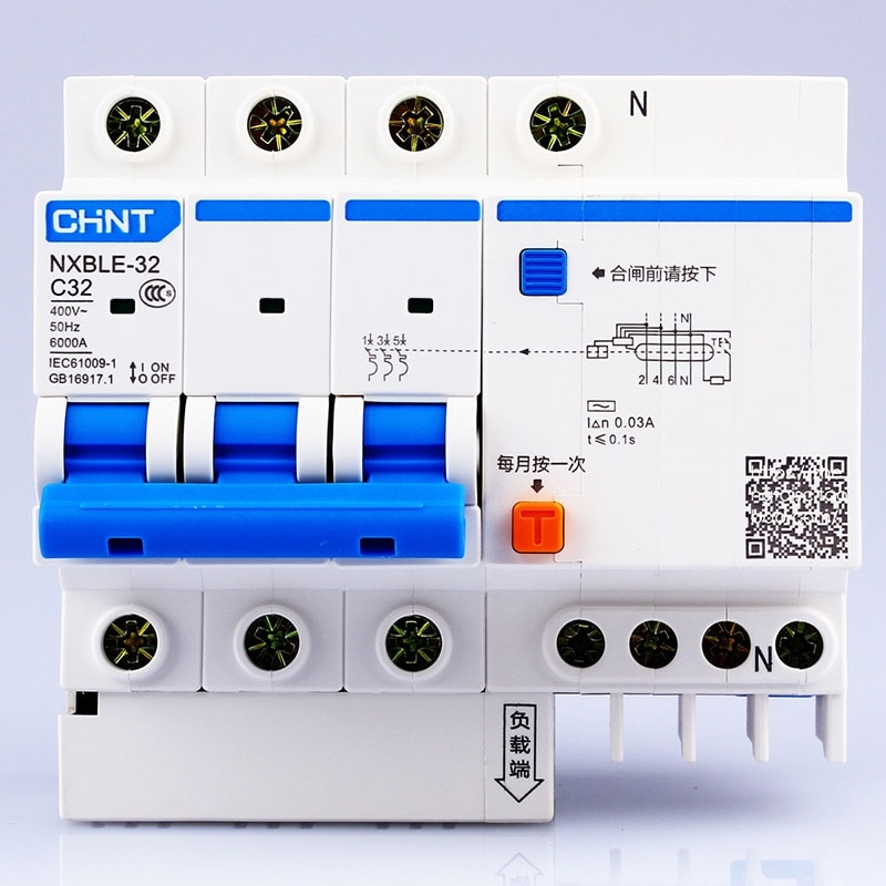 CHINT AC230/400 V NXBLE-32 3P + N aardlekschakelaar C 6 10 16 20 25 32A elektromagnetische release type C overbelasting bescherming