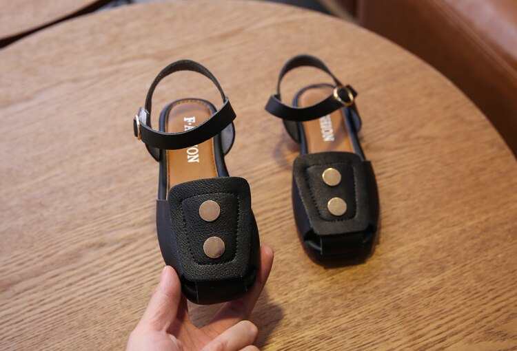 Baby søde sandaler sommer pige sko børn piger pu sandaler småbørn børn flade sko: Sort / 25
