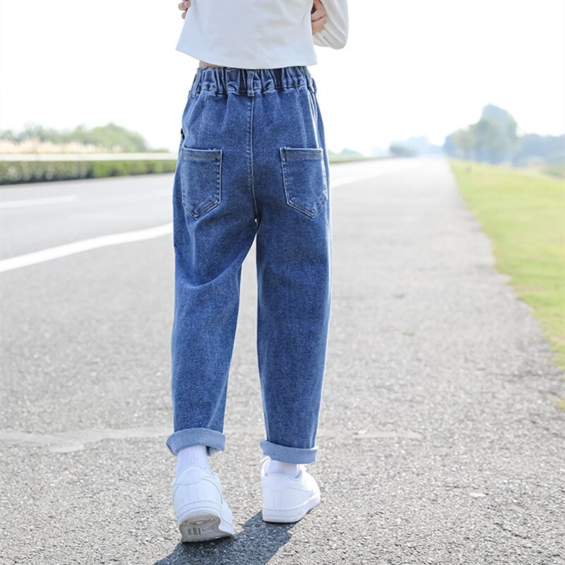 Girls Jeans Old Father Pants Spring Autumn Kids Causal Trousers For Teenagers Girl 110-160 Children's Clothes LC045