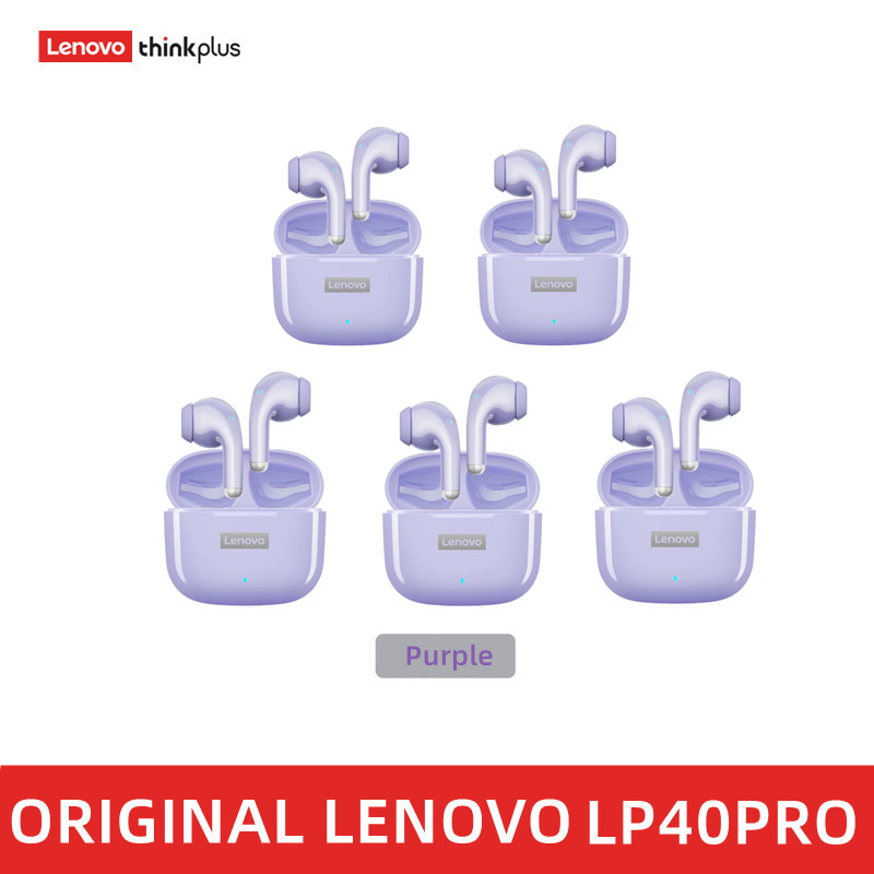 5 sztuk oryginalne bezprzewodowe słuchawki Lenovo LP40 PRO Bluetooth 5.0 podwójna redukcja szumów stereo Bass sterowanie dotykowe długi czas czuwania: FIOLETOWY