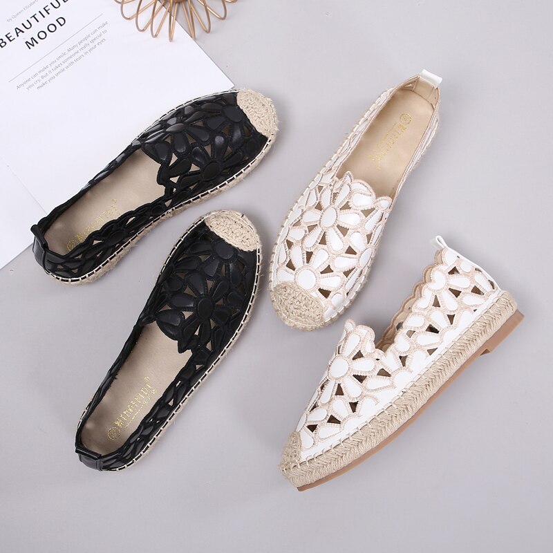 Women Straw Shoes Flat Heel Shallow Mouth Women Flower Hollow Casual Shoes Summer Flat Shoes Mujer Chaussuress