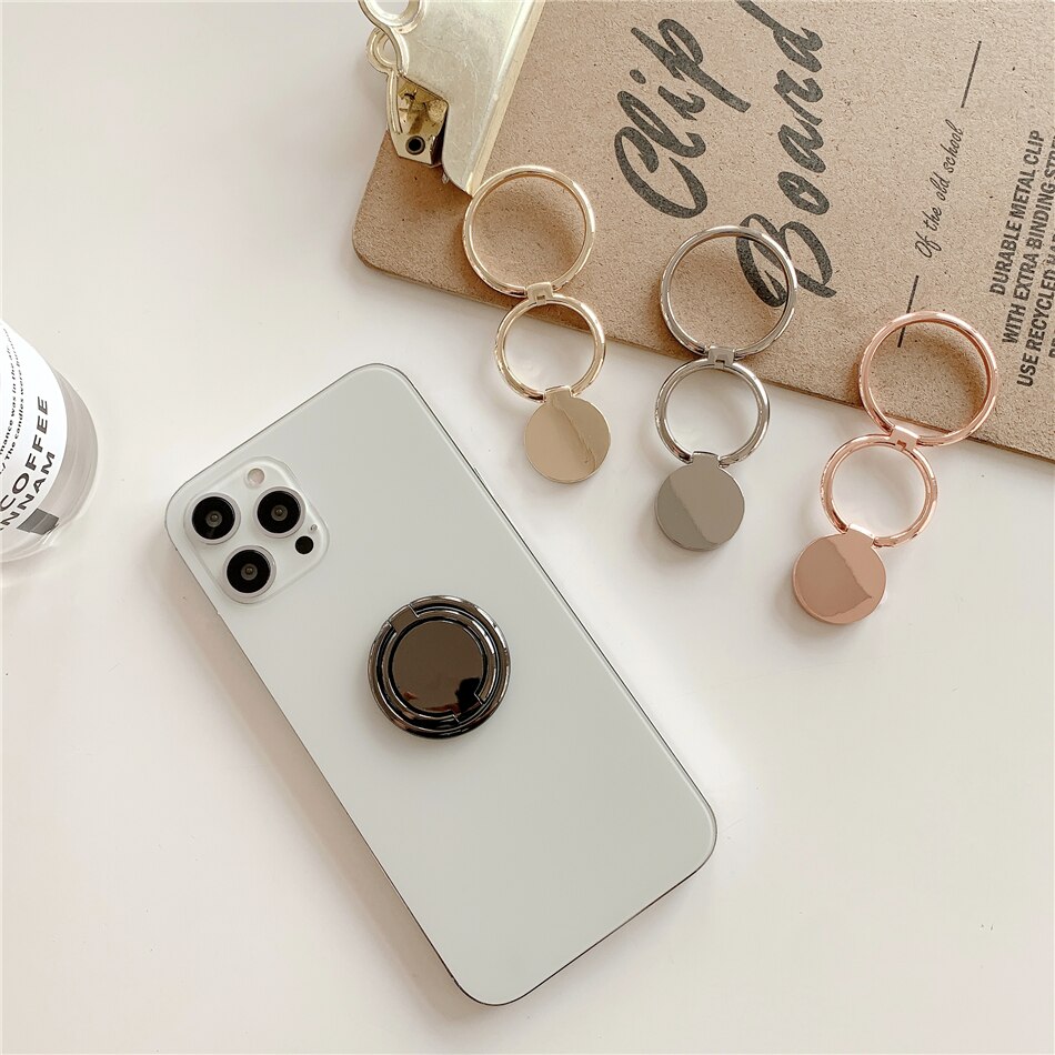Luxury Universal Plating Gold Silver Black Metal Double Finger Ring Mobile Phone Talk Round Grip Stand Holder Women