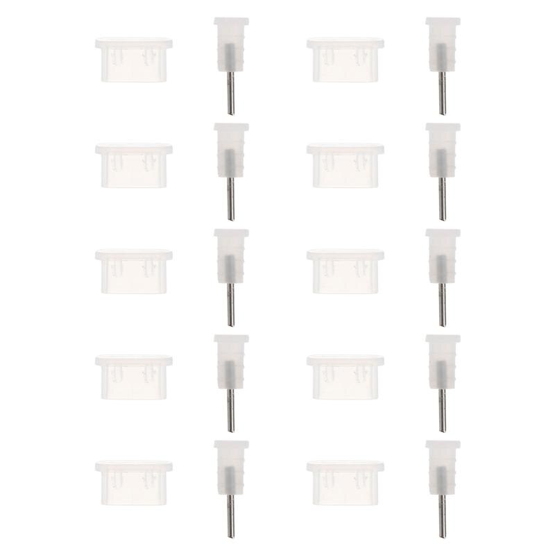 10Pairs=20pcs USB Type C Anti Dust Protect Cover Silicon Port Plug Cover: Transparent