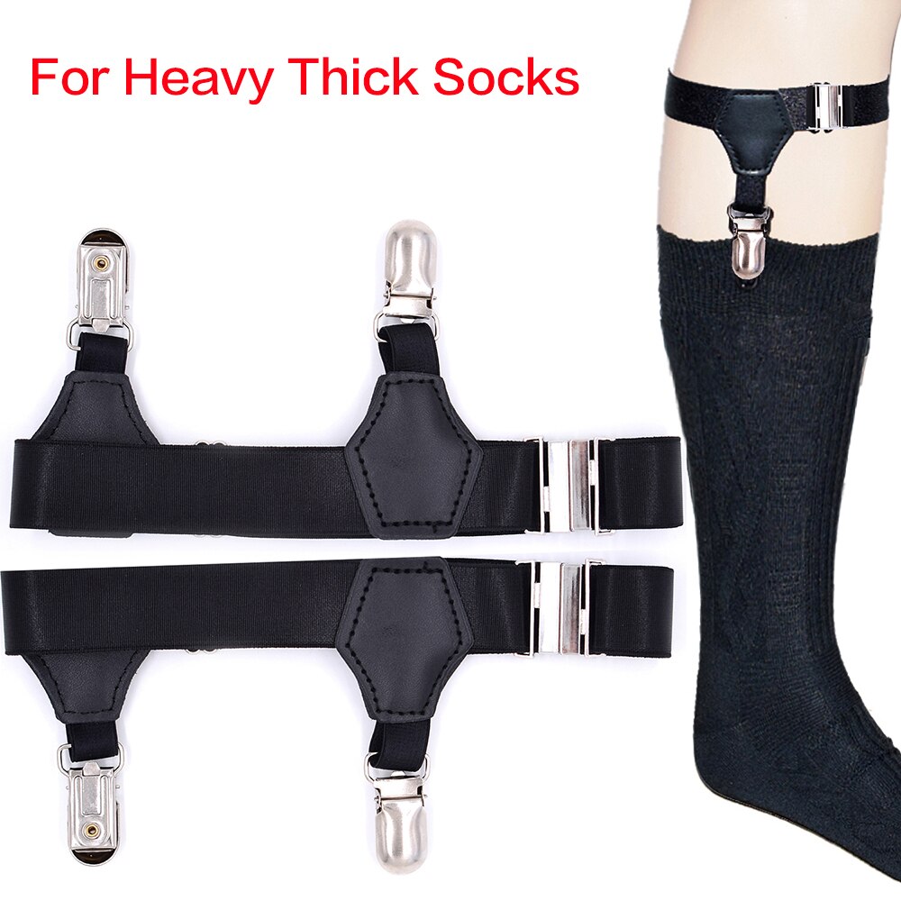 2pcs Black Sock Garters Belt for Men Women Thick Thin Socks Adjustable Elastic Non-Slip Clips Suspenders Braces Holders Hold-Up: Double Metal Clips