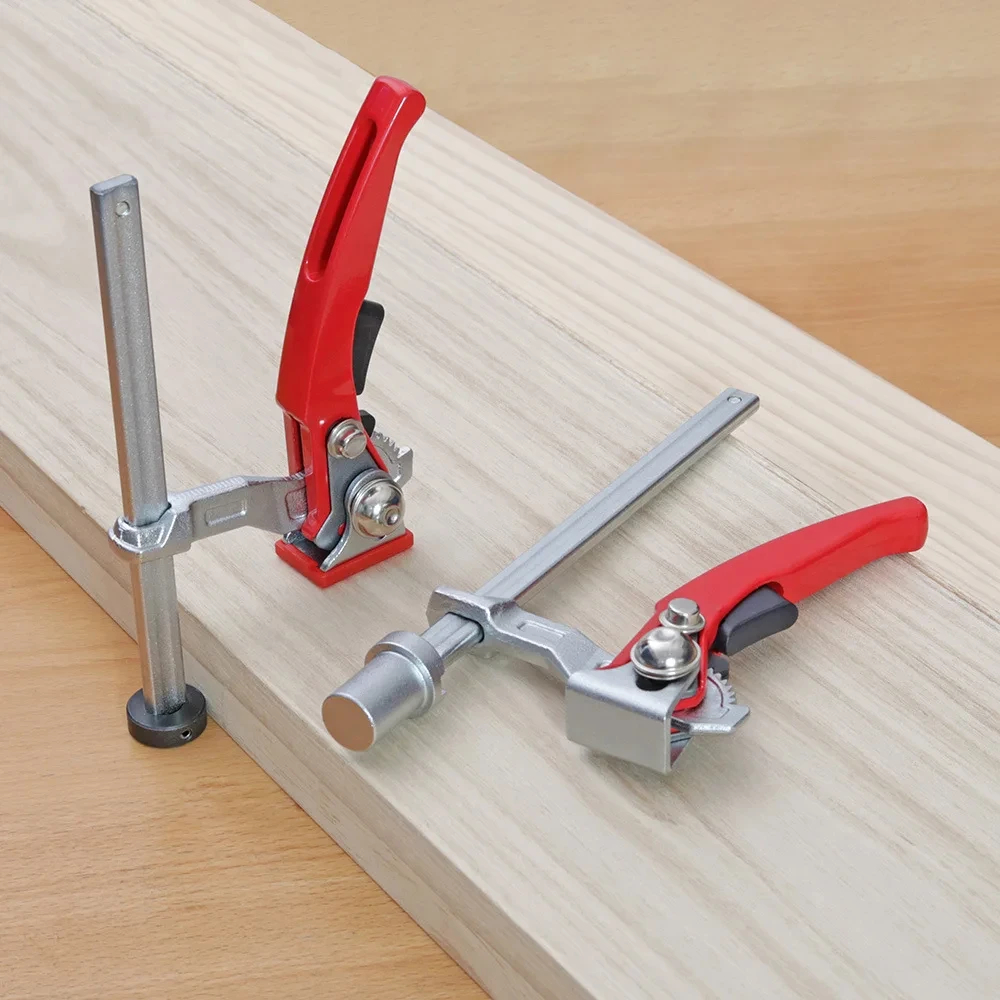 Abrazadera de fijación de agujeros para perro de escritorio, abrazadera de mesa de acero ajustable para banco de trabajo de carpintería, abrazadera F de trinquete, 19mm/20mm, 1/2 ud.