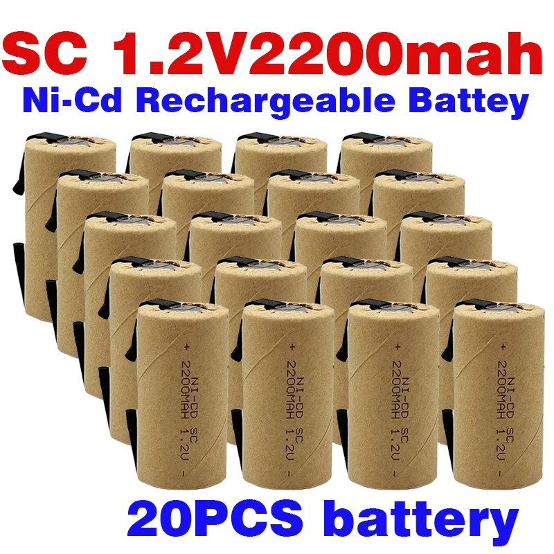 Destornillador taladro eléctrico baterías SC 1,2 V 2200mah Sub C ni-cd batería recargable con lengüeta herramienta eléctrica celdas NiCd SUBC