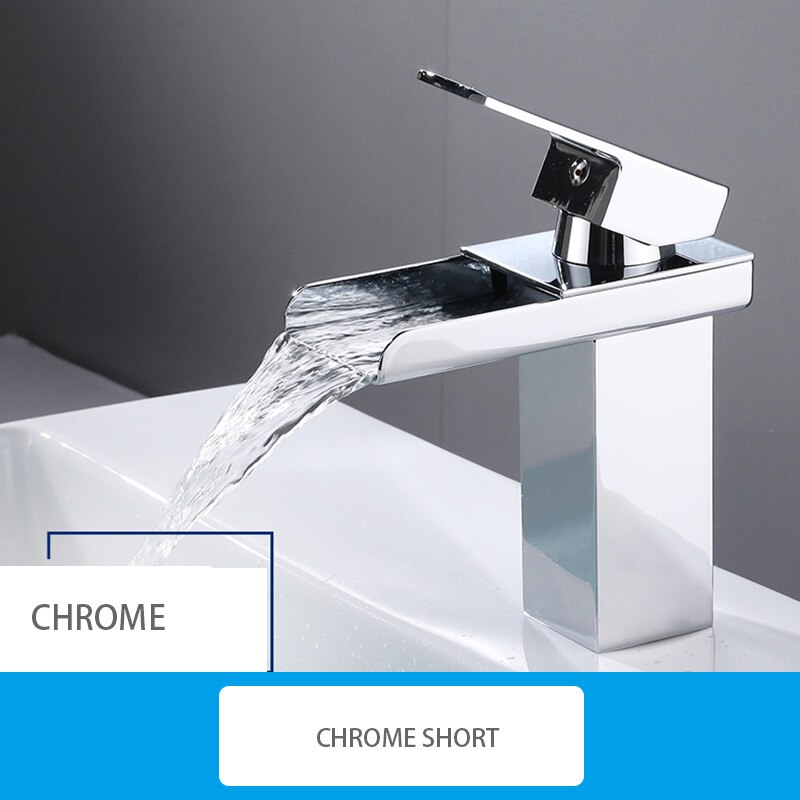 Waterfall Matte Black Deck Mounted Bathroom Basin Mixer Tap Basin Vessel Sink Faucet Cold Water Faucet for Basin Tap: Chrome Short
