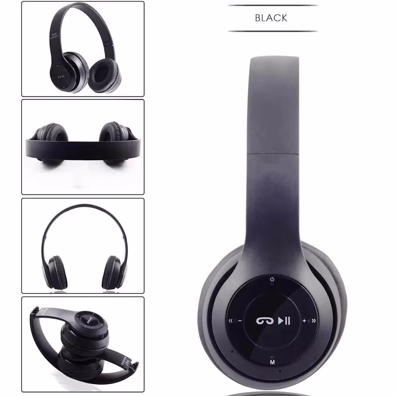 P47 auriculares inalámbricos Bluetooth con micrófono auriculares plegables bajo sonido HiFi música auriculares estéreo para teléfonos inteligentes TV juego: Negro