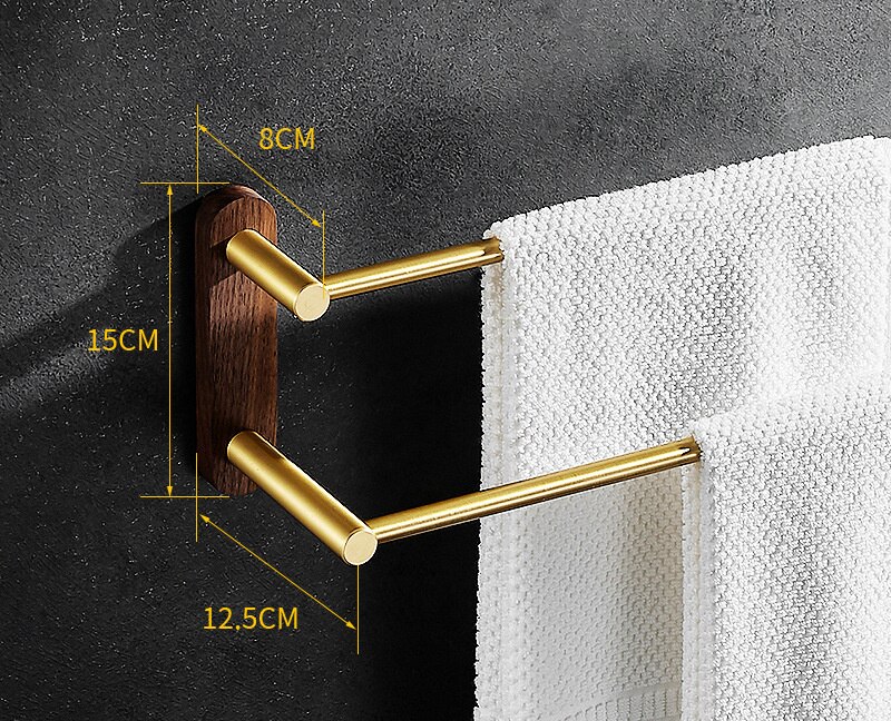 Badkamer Handdoek Hanger Nail Gratis 38-58 Cm Handdoekenrek Hout En Aluminium Geborsteld Goud Handdoek Bar Rail Twee/Drie Bars Handdoekhouder