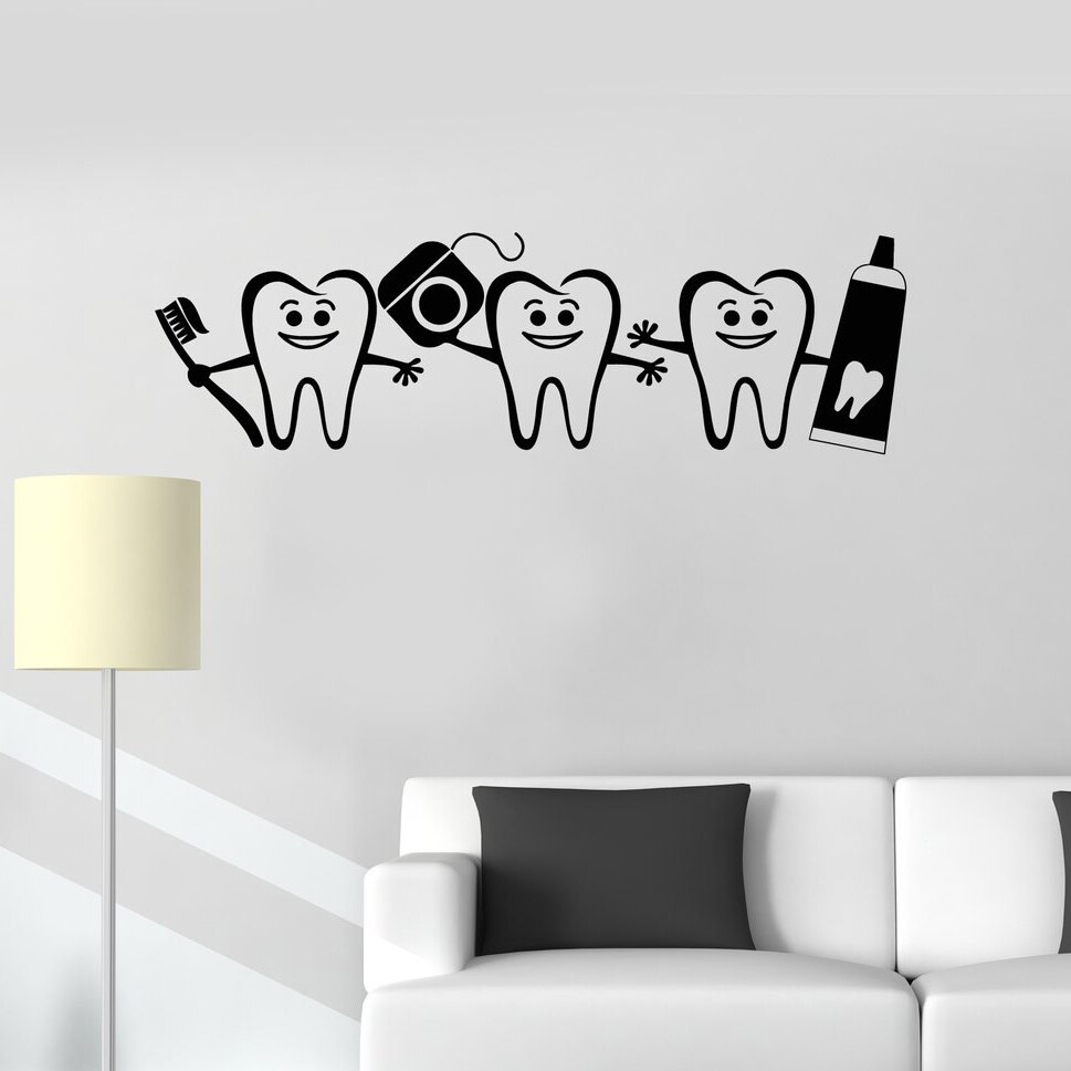 Dental Care Wall Sticker Vinyl Dentist Sign Door Window Decals Home Bathroom Decor Art Mural Poster Tooth Decal LW752: 622 Black