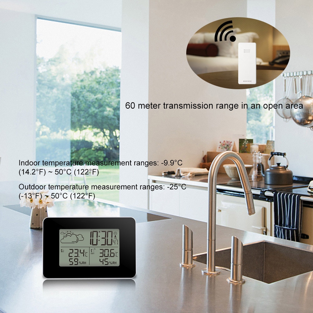 FanJu – réveil numérique FJ3364, Station météo, capteur sans fil, hygromètre, thermomètre, montre LCD, horloge de Table de bureau