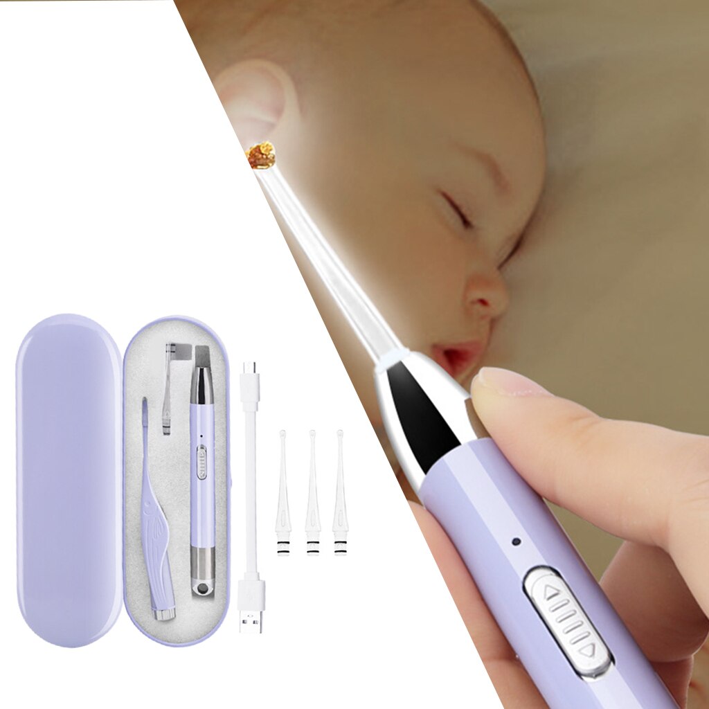 Ear Cleaner Ear Wax Removal Tool Flashlight Earpick Ear Cleaning Earwax Remover Ear Curette Light Spoons: Purple 2Pcs