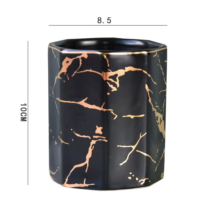 Keramische Marmer Patroon Make Up Borstel Organizer Cosmetische Wenkbrauwpotlood Lipstick Opslag Buis Pen Houder Sieraden Opbergdoos: Gold Pattern Black