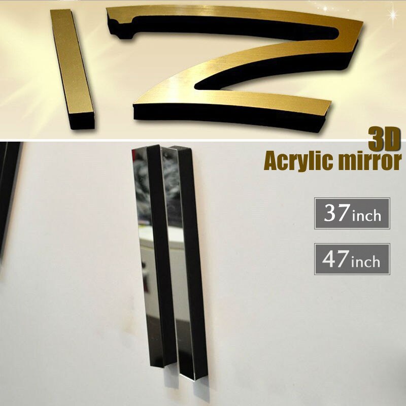 Mode 3D Big Size Wandklok Spiegel Sticker Diy Korte Woonkamer Decor Meetting Kamer Wandklok