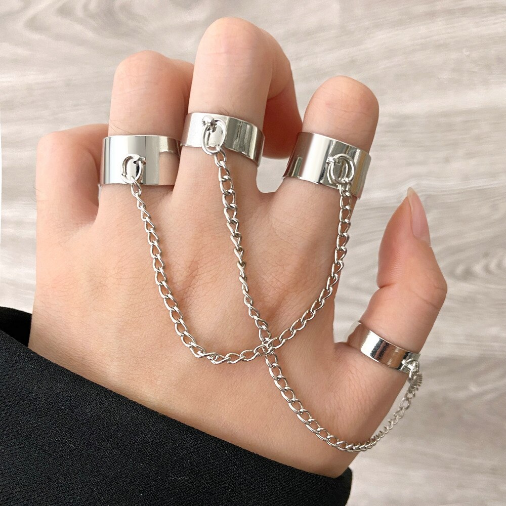 Double Finger Chain Rings for Women Alloy Adjustable Open Finger Ring Party Trend Jewelry: 15