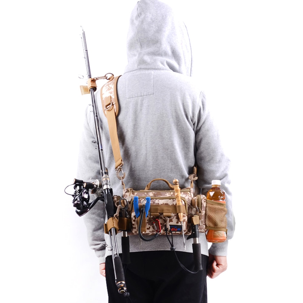 Bolsa de pesca multifuncional, gran capacidad de almacenamiento, aparejos de pesca, caja de señuelo, bolso de hombro, riñonera de lona, bolso de deporte al aire libre