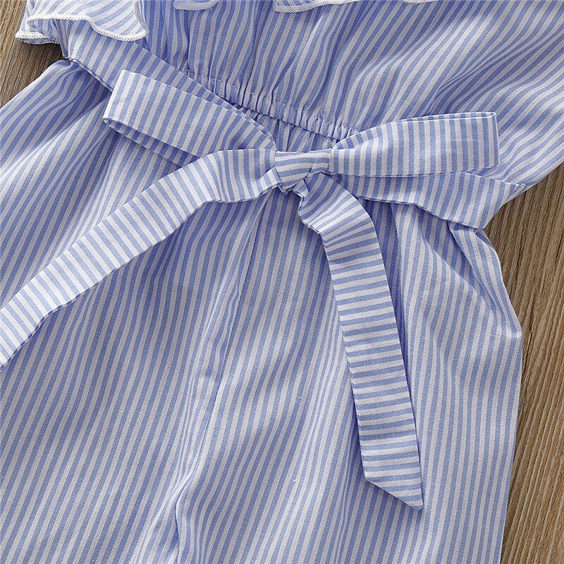 Estate Una Spalla Ruffles Tute E Tute Da Palestra Per Cute Baby Ragazze Casual Infantile Del Bambino Del Bambino A Strisce Pantaloni Lunghi Tute E Salopette del Bambino Del Cotone Del Pagliaccetto