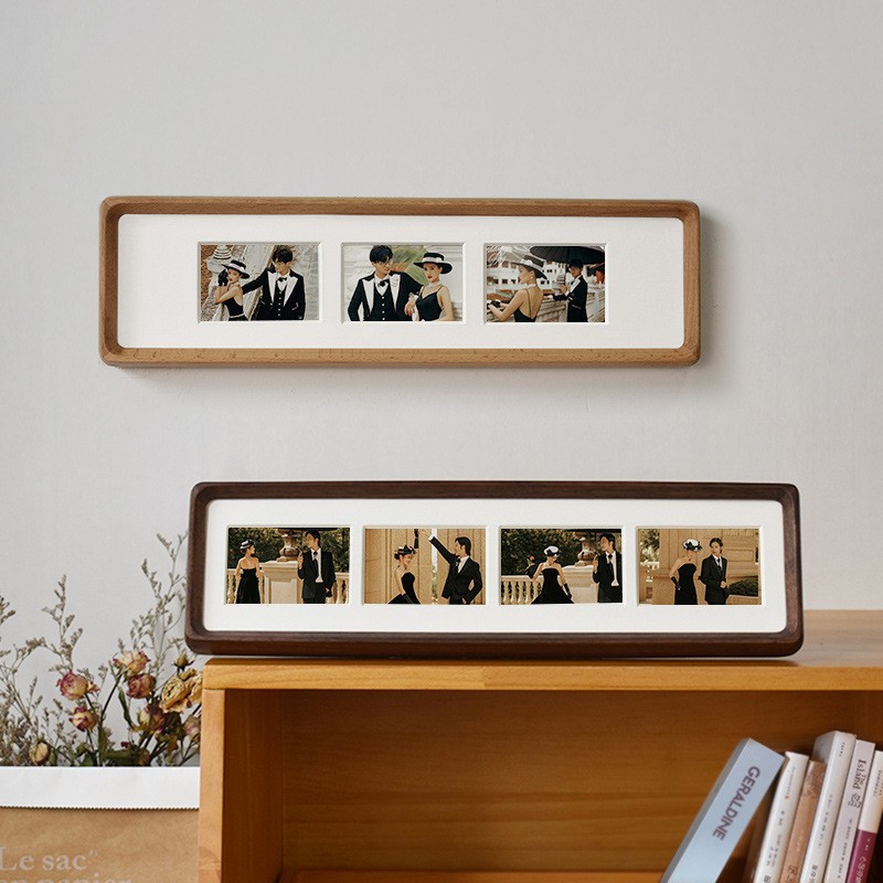 Soporte de exhibición de marco de fotos de madera maciza para tríptico DIY, fotos de boda de pareja cuádruple de varias piezas, marco de fotos de