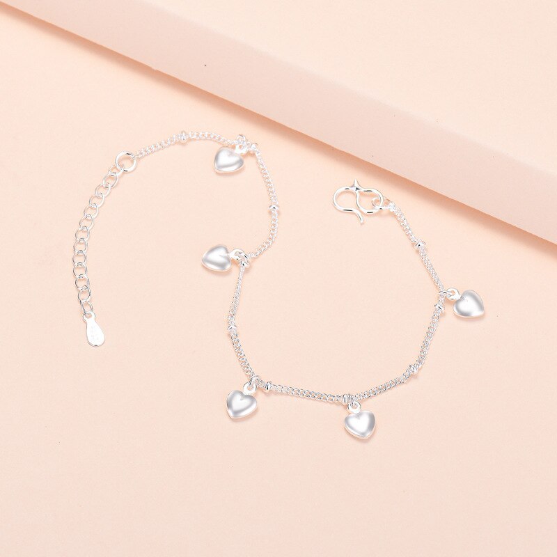 Esterlina 925 prata 5 corações clássicos pulseira charme feminino mão corrente jóias originais para o presente