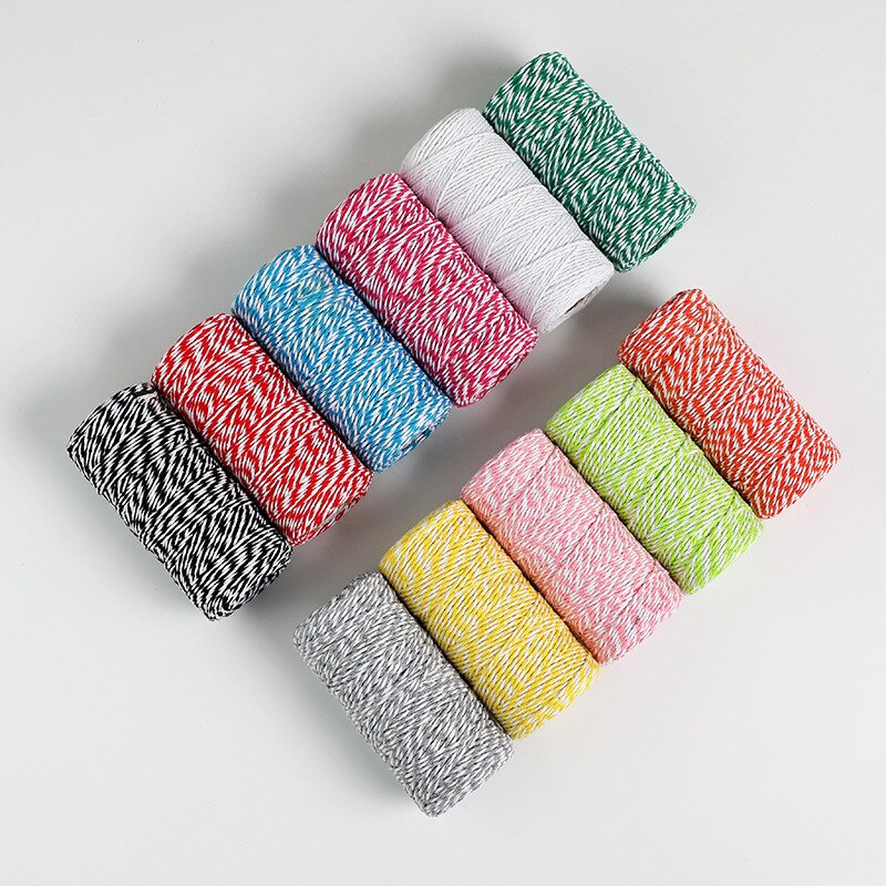 Cuerda de algodón de doble color para manualidades, Material de embalaje hecho a mano, hilo de algodón blanco y negro decorativo, cordón de costura trenzado de 2mm, 100m
