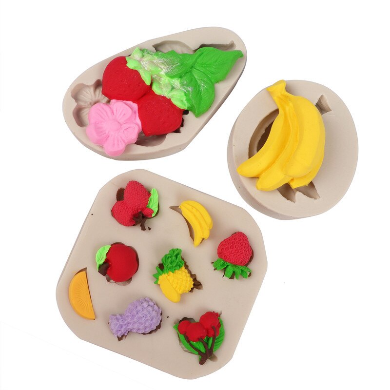 Fruit Banana Strawberry Cherry Polymer Clay Mold DIY Epoxy Resin Plaster 3D Panel Silicone Molds for Cement Gypsum Concrete
