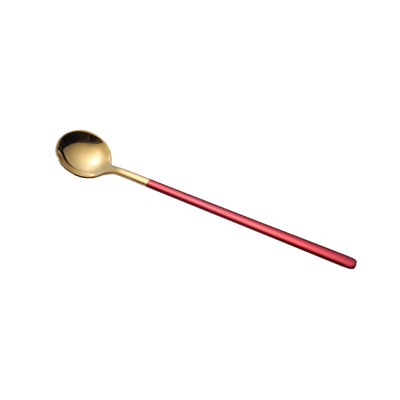 Long Handle Stainless Steel Dinnerware Spoon Tea Spoon Dessert Coffee Ice Cream Spoons Kitchen Accessories Bar Tools: Red