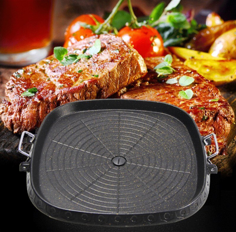 Koreansk firkant grillplate biff stekepanne grill maifan stein bakebrett hjemme vilt bærbart grillbrett