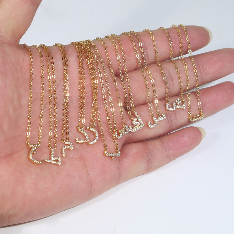 Collier alphabet lettre arabe pour femme, documents en or, bijoux minimaux, micro pavé, 5A CZ, mignon, ,
