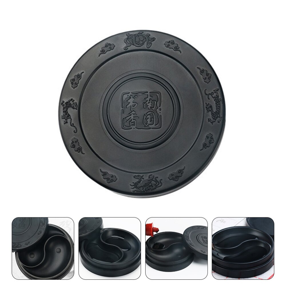 Practical Calligraphy Inkstone Tai Ji Shape Inkslab Round Inkstone with Lid: Default Title