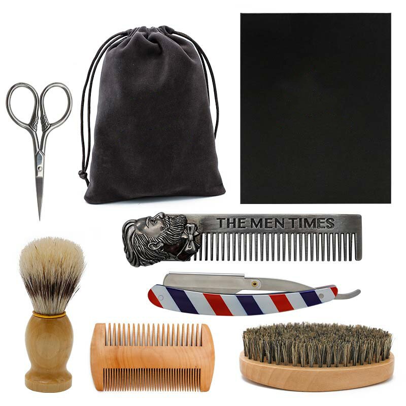 CestoMen Luxury Travel Beard Kit Men's Shaving Grooming Beard Set With Bag Box Mustache Massage Brush Comb Beard Care Set: Default Title