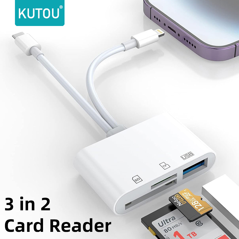 KUTOU 3-in-1 SD-Kartenleser Lightning USB C Typ C auf SD TF Kartenleser-Adapter Speicher für iPhone MacBook Samsung Huawei Xiaomi