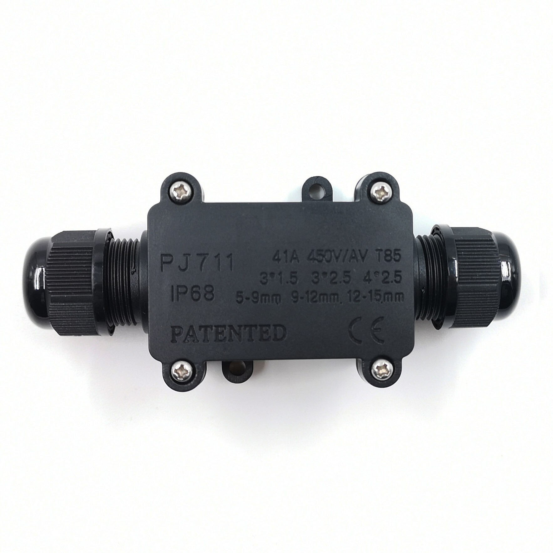 Outdoor waterproof junction box with terminal IP68 one in and one out waterproof box plastic black junction box