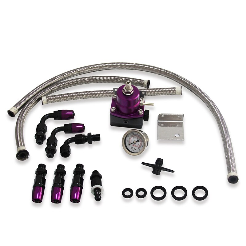 Universal Adjustable Fuel Pressure Regulator Oil 100psi Gauge AN 6 Fitting End-Black: Purple