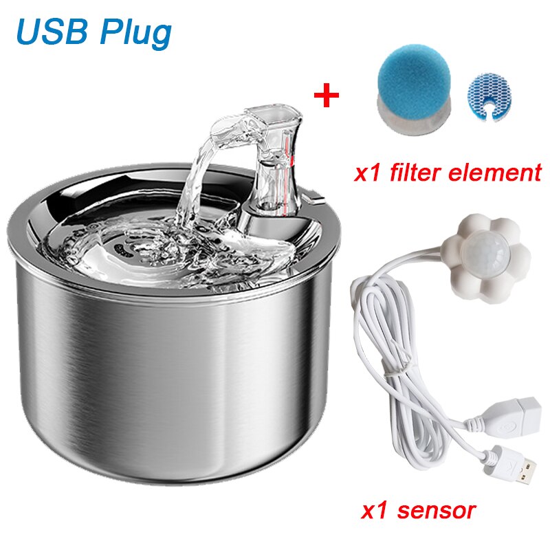 Induktion Katze Wasser Brunnen mit Sensor Rostfreiem Stahl Automatische Katzen Wasser Spender 4 schicht Filter Clever Haustier Trinken Brunnen: C-FilterX1 sensorX1