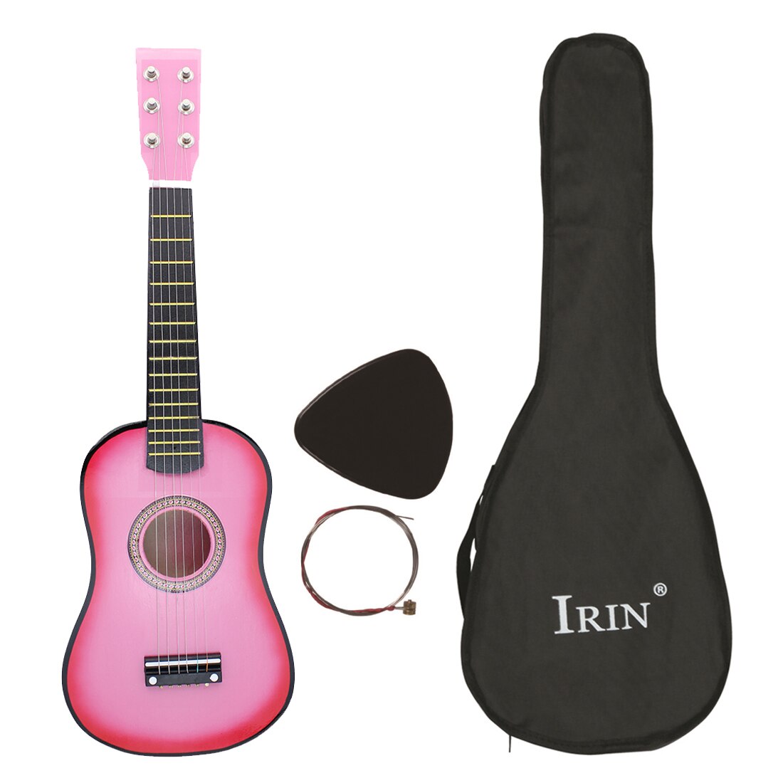 Irin 25 " 6- strenget akustisk guitar med guitar tilbehør sæt til begyndere træning børn basswood lille guitar ukelele: Lyserød